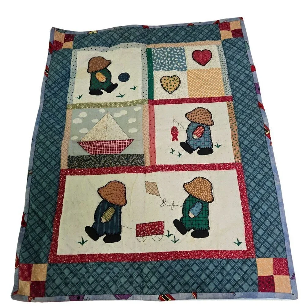 Vintage Overall Sam Mini Quilt Doll Quilt Wall Hanging Mid Century